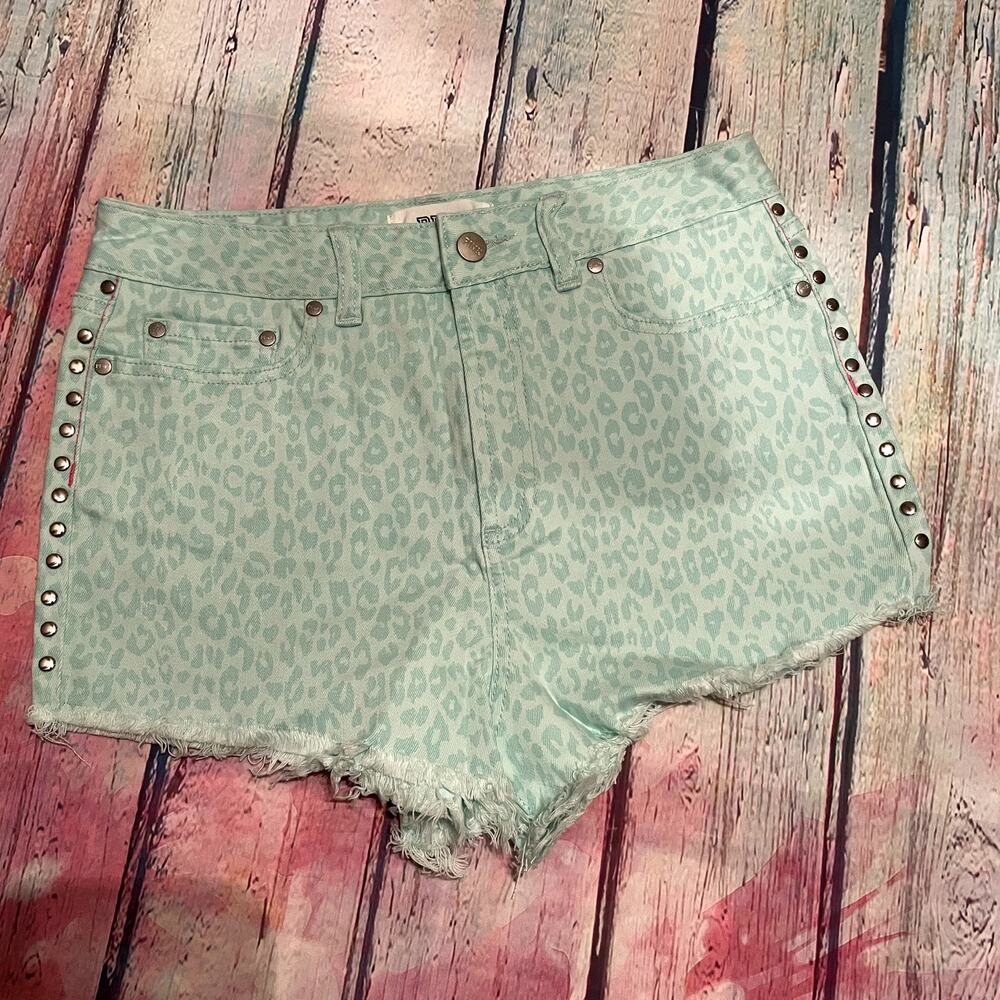 Victoria's Secret PINK Shorts Womens 8 Mint Green Denim Studs Animal Print